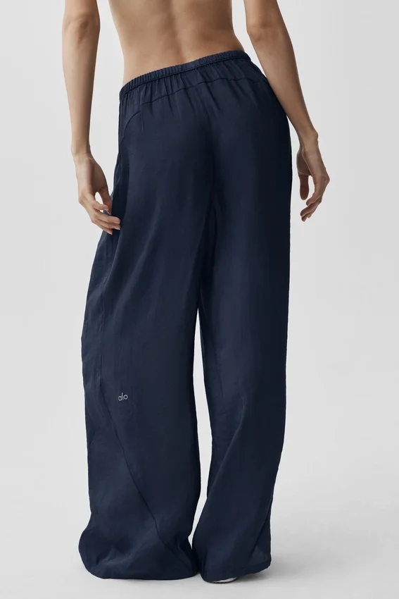 High-Waist semi-transparent droit pantalon « Golden Hour » - Bleu marine