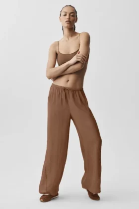 High-Waist semi-transparent straight leg pant – Brown « Sun Kissed »