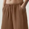 High-Waist semi-transparent straight leg pant – Brown « Sun Kissed »