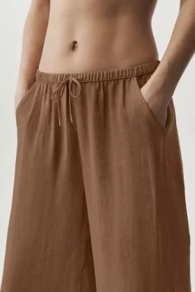 High-Waist semi-transparent straight leg pant – Brown « Sun Kissed »