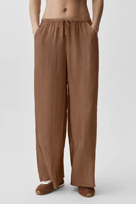 High-Waist semi-transparent straight leg pant – Brown « Sun Kissed »
