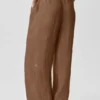 High-Waist semi-transparent straight leg pant – Brown « Sun Kissed »