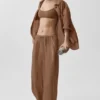 High-Waist semi-transparent straight leg pant – Brown « Sun Kissed »