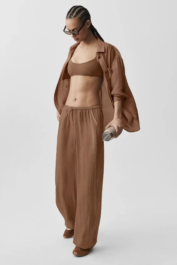 High-Waist semi-transparent straight leg pant – Brown « Sun Kissed »
