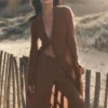 High-Waist semi-transparent straight leg pant – Brown « Sun Kissed »