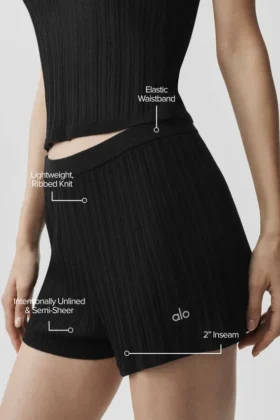 High-Waist Sunlit Short en maille – Noir