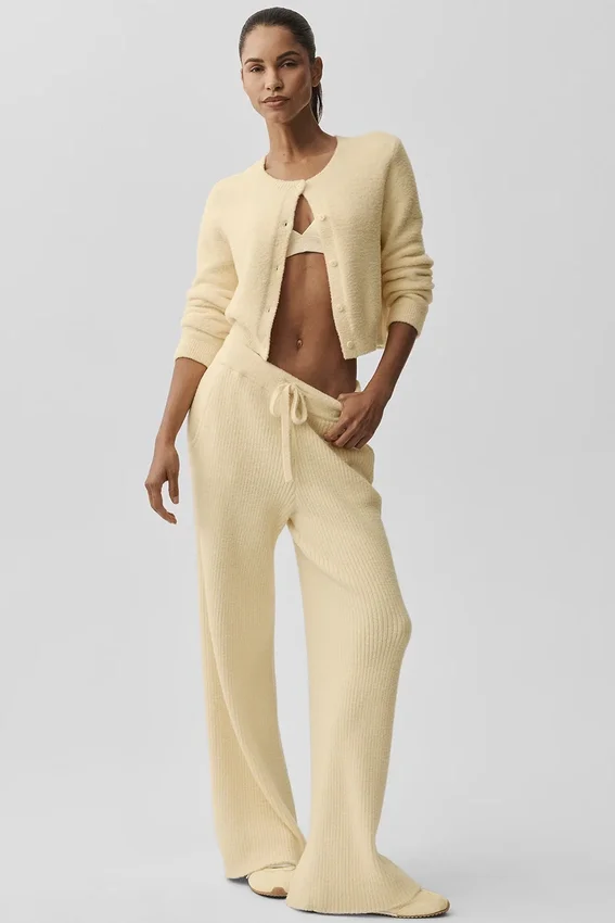 High-Waist Wide Leg Pant « Snuggle up Sweater » – Jaune bougie