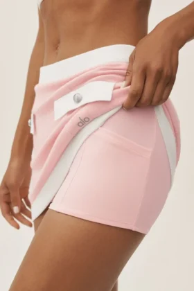 Jupe capri « Dream » en coton et cachemire High-Waist – Rose ensoleillé/Blanc