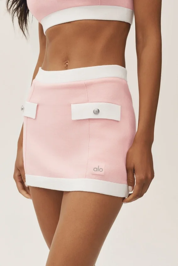 Jupe capri « Dream » en coton et cachemire High-Waist – Rose ensoleillé/Blanc