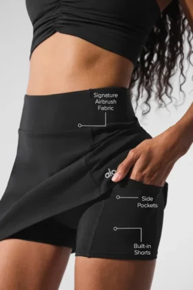 Jupe de tennis « Good Form » à taille haute et effet Airbrush – Noir