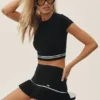 Jupe de tennis « My Serve » High-Waist en coton et cachemire - Noir/Blanc