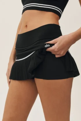 Jupe de tennis « My Serve » High-Waist en coton et cachemire – Noir/Blanc