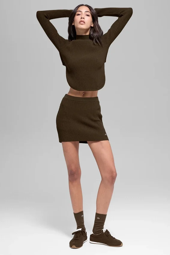 Jupe High-Waist en jersey de denim - Espresso/Noir