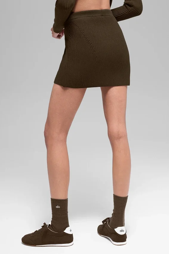 Jupe High-Waist en jersey de denim - Espresso/Noir