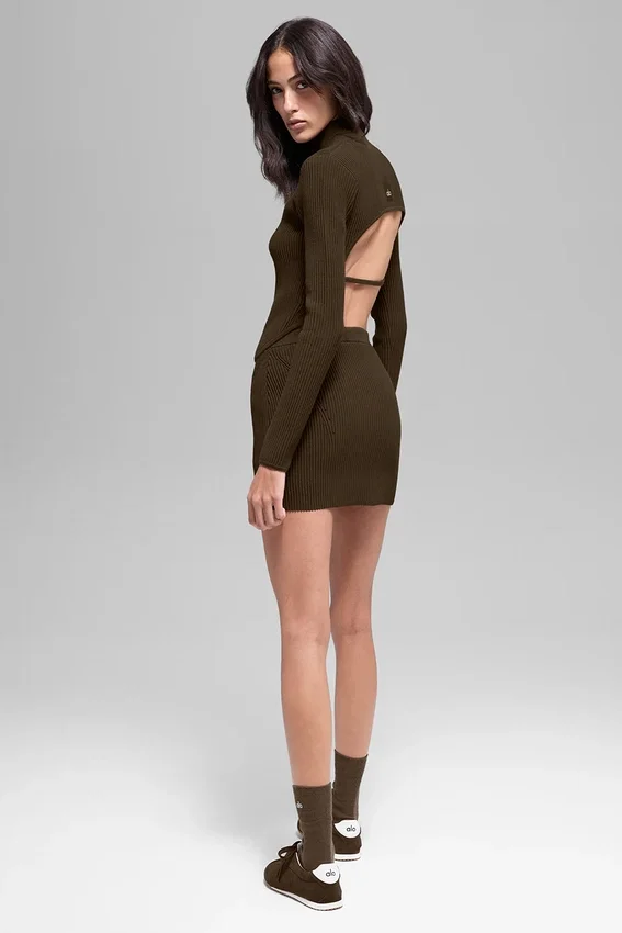 Jupe High-Waist en jersey de denim - Espresso/Noir
