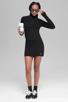 Jupe High-Waist en jersey de denim - Noir/Anthracite
