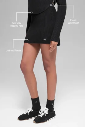 Jupe High-Waist en jersey de denim – Noir/Anthracite