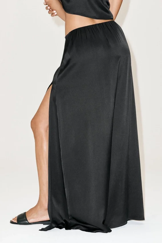 Jupe longue Radiance taille basse en mélange de soie - Noir