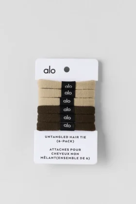Élastiques cheveux anti-nœuds (lot de 6) - Beige/Espresso
