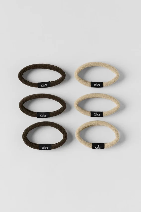 Élastiques cheveux anti-nœuds (lot de 6) - Beige/Espresso