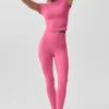 Haut à manches courtes Alo Softsculpt Precision - Rose paradis