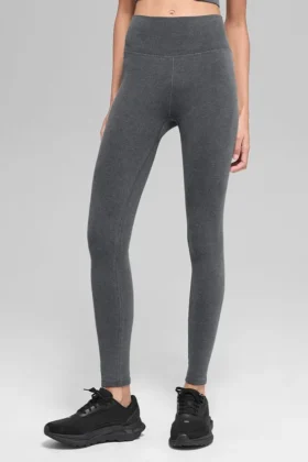 Legging sans coutures High-Waist en maille côtelée bicolore - Gris brumeux foncé chiné