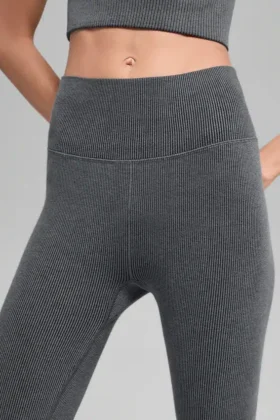 Legging sans coutures High-Waist en maille côtelée bicolore – Gris brumeux foncé chiné