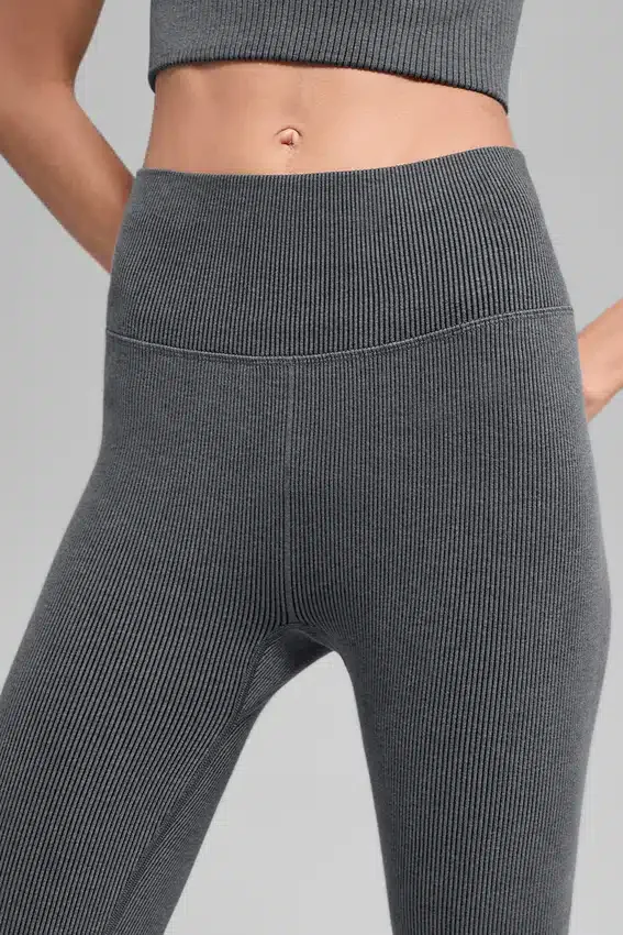 Legging sans coutures High-Waist en maille côtelée bicolore - Gris brumeux foncé chiné