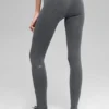 Legging sans coutures High-Waist en maille côtelée bicolore - Gris brumeux foncé chiné