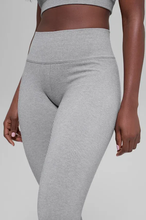 Legging sans coutures High-Waist et à côtes bicolores - Gris brume clair chiné