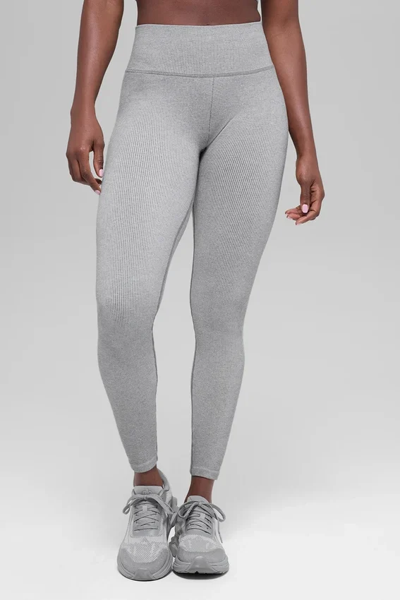Legging sans coutures High-Waist et à côtes bicolores - Gris brume clair chiné