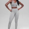 Legging sans coutures High-Waist et à côtes bicolores - Gris brume clair chiné