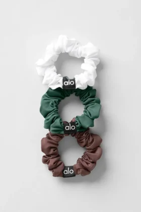 Lot de 3 mini-chouchous Fresh – Brownstone / Blanc / Vert trèfle