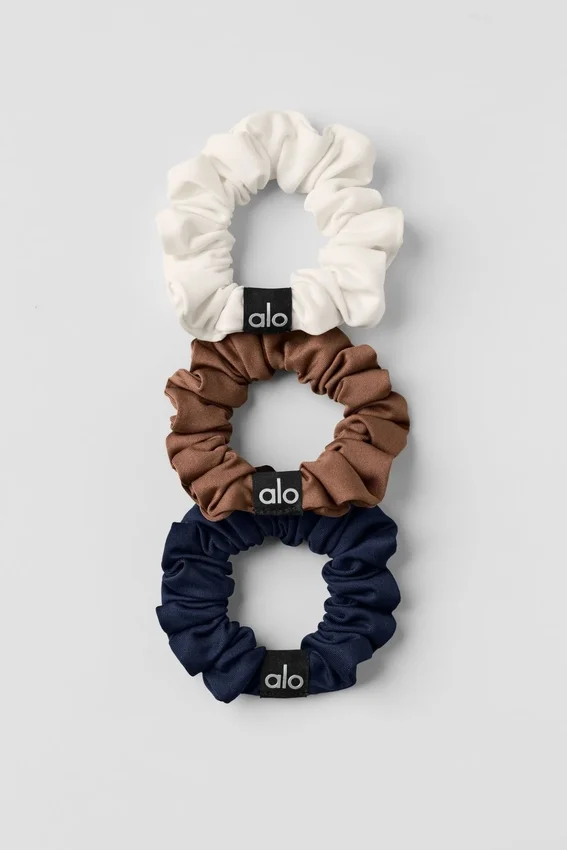 Lot de 3 mini-chouchous « Fresh » - Brun ensoleillé/Ivoire/Bleu marine