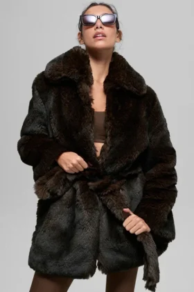 Manteau en fausse fourrure Starstruck - Marron nuit/Noir