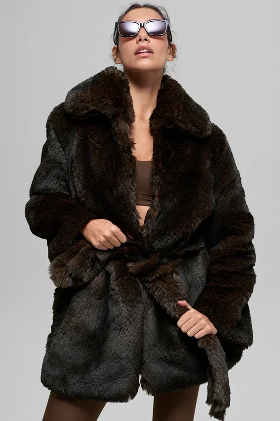 Manteau en fausse fourrure Starstruck - Marron nuit/Noir