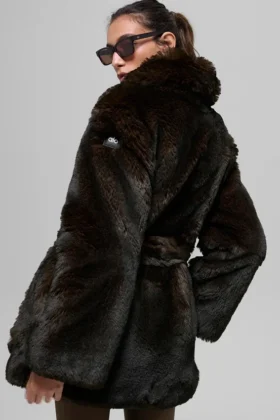 Manteau en fausse fourrure Starstruck – Marron nuit/Noir