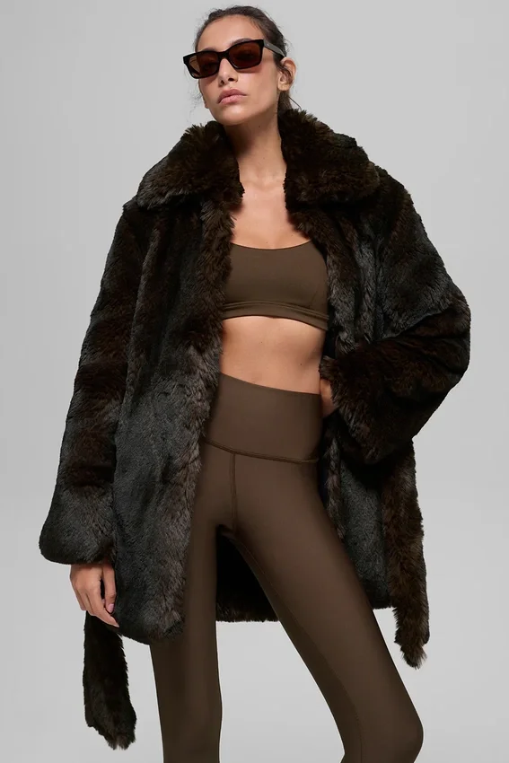 Manteau en fausse fourrure Starstruck - Marron nuit/Noir