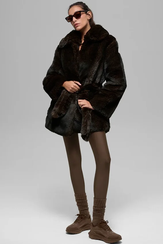 Manteau en fausse fourrure Starstruck - Marron nuit/Noir