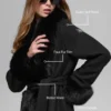 Manteau long bordé de fausse fourrure - Noir