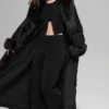 Manteau long bordé de fausse fourrure - Noir