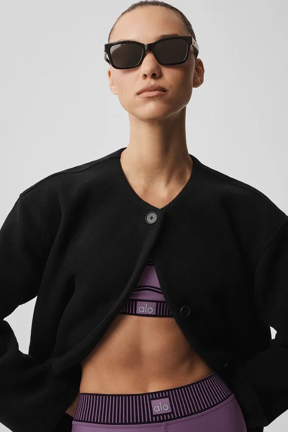 Manteau long City Girl en laine double face – Noir
