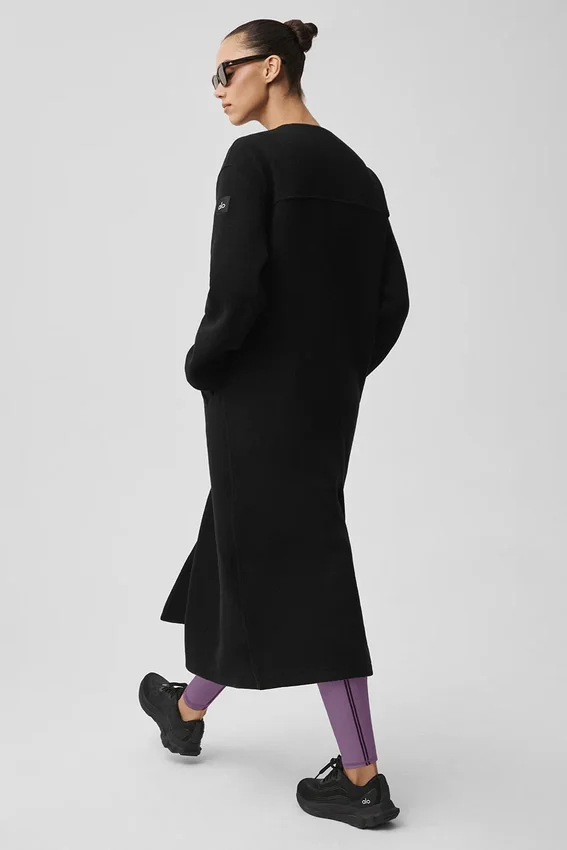 Manteau long City Girl en laine double face – Noir
