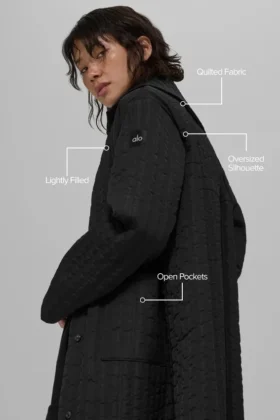 Manteau long matelassé Skyline – Noir