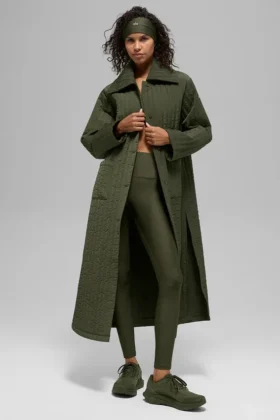 Manteau long matelassé Skyline - Vert olive