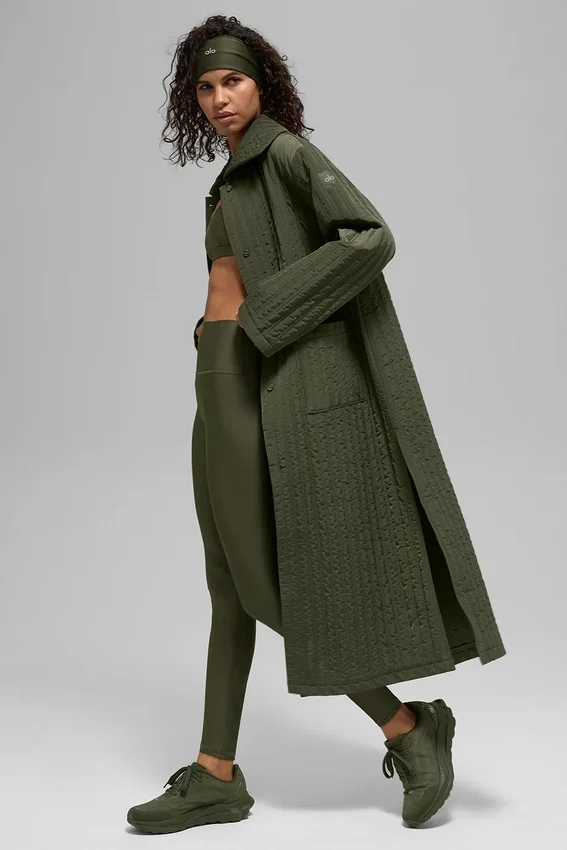 Manteau long matelassé Skyline - Vert olive