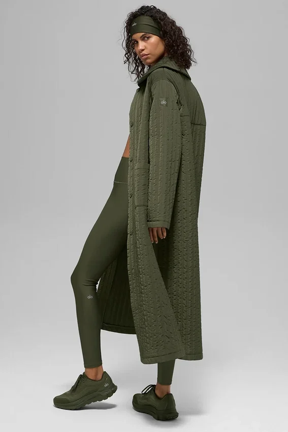Manteau long matelassé Skyline - Vert olive
