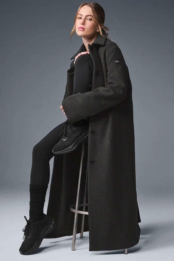 Manteau long Wool Metro - Gris chiné foncé