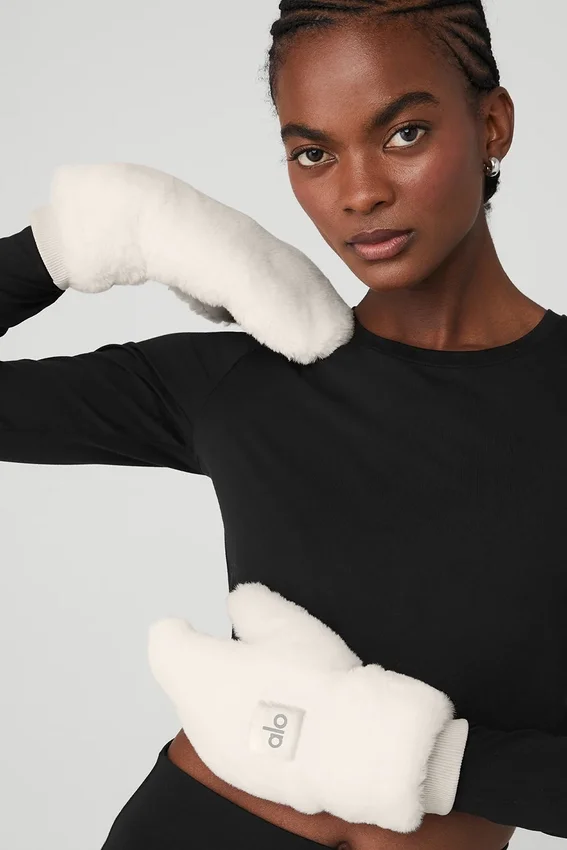 Mitaines en fausse fourrure - Ivoire