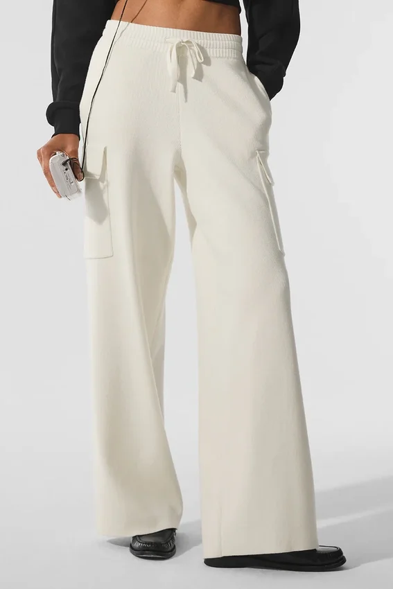 Pantalon cargo High-Waist en maille Scholar - Ivoire